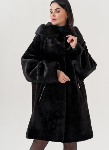 Шуба из овчины с капюшоном 