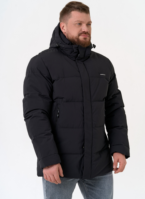 Мужской пуховик черного цвета с капюшоном Мужской пуховик черного цвета с капюшоном