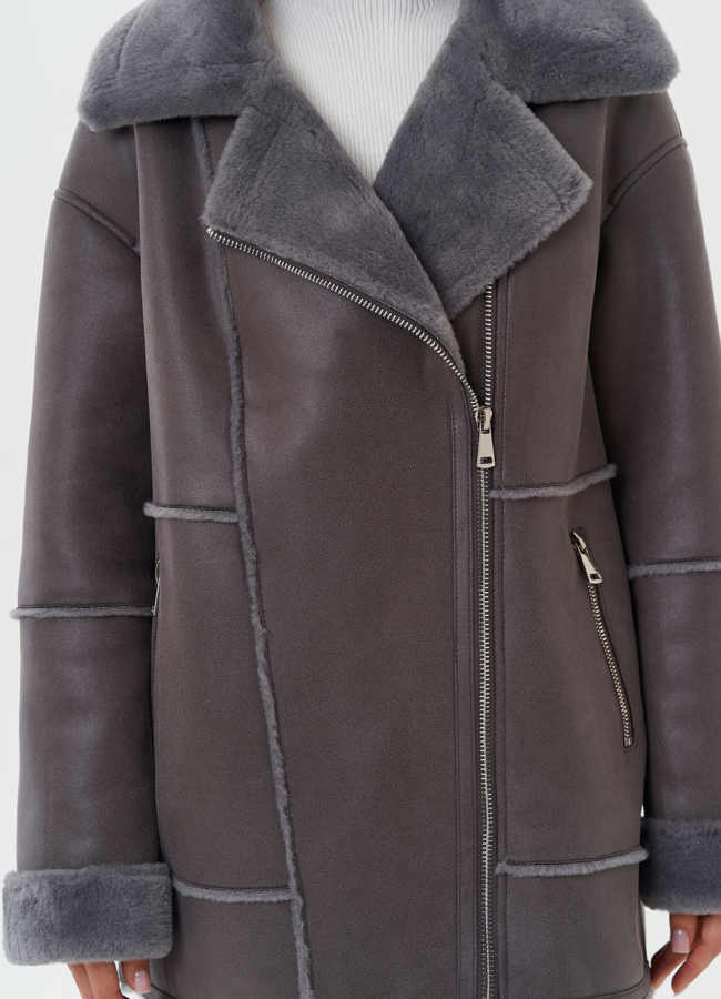 Женская дубленка из эко кожи модель № 27762 универмаг малина