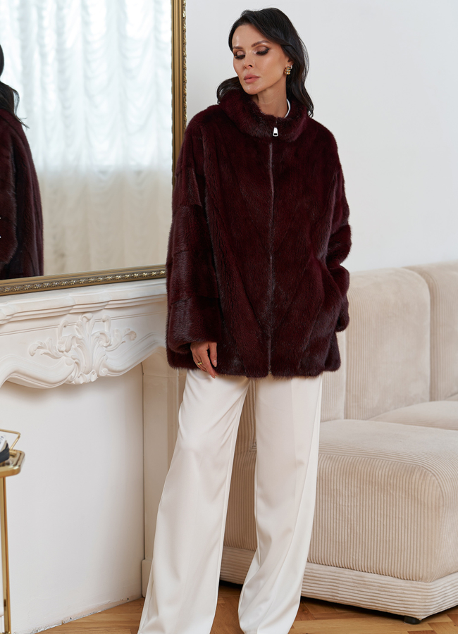 Куртка из меха норки с воротником стойкой модель № 30687 универмаг малина