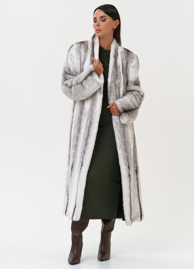 Длинная шуба из норки крестовки модель № 31320 в рассрочку