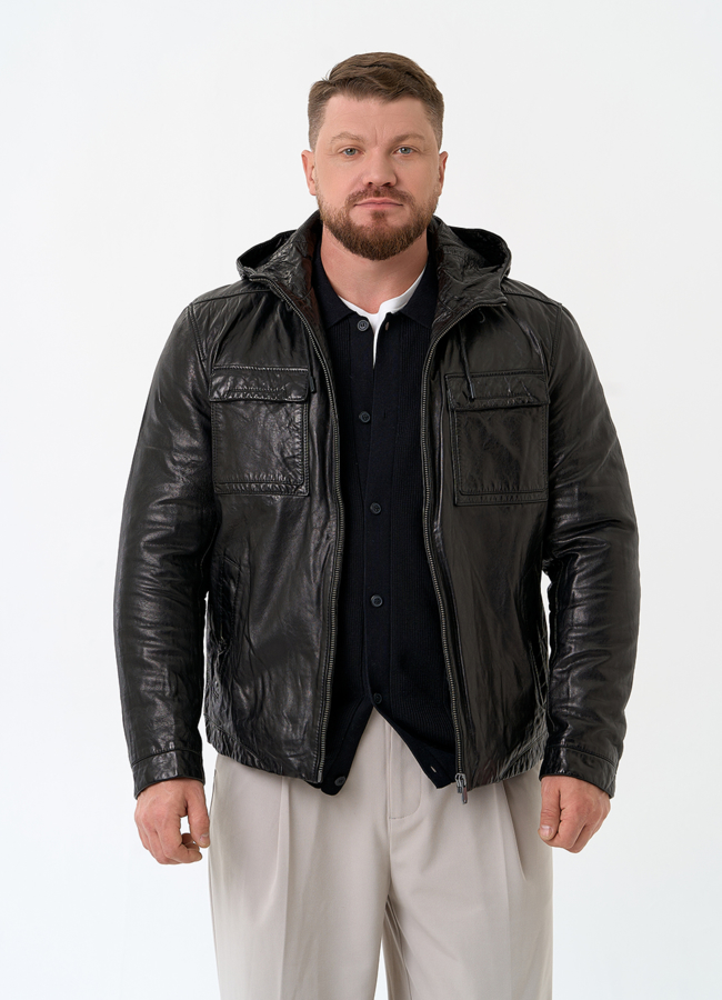 Мужская утепленная куртка из натуральной кожи модель № 24373 универмаг малина