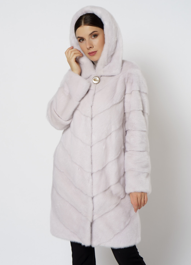 Светлая норковая шуба с капюшоном модель № 24736 универмаг малина