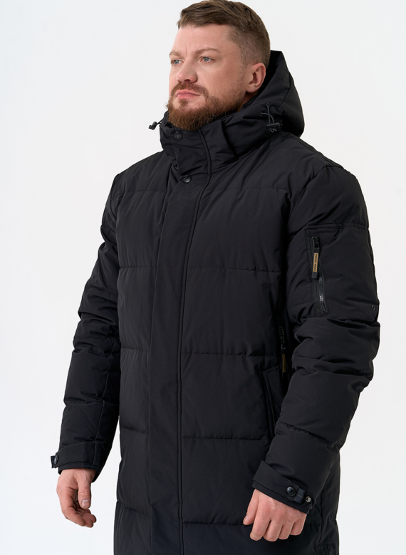 Мужской удлиненный пуховик с капюшоном Мужской удлиненный пуховик с капюшоном