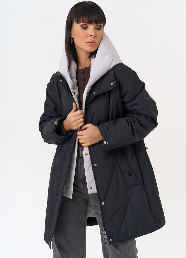 фото Женская удлиненная куртка со съемным капюшоном модель № 31547