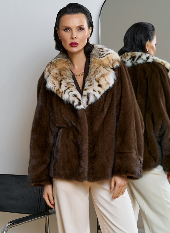 Куртка из меха норки с английским воротником из меха рыси Куртка из меха норки с английским воротником из меха рыси