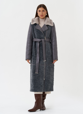 Длинная дубленка из эко кожи