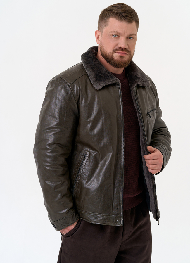 Куртка из натуральной кожи с отделкой из овчины модель № 28948 меха малина