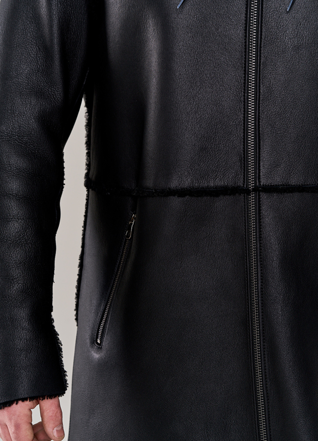 Дубленка мужская с капюшоном модель № DM-500 в рассрочку