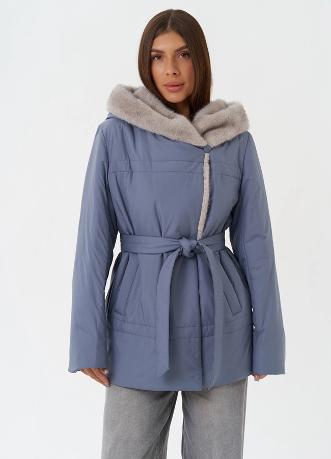 Куртка с капюшоном из эко меха модель № 28837 в кредит