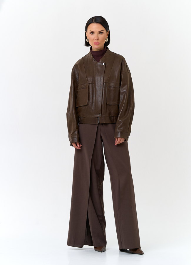 фото Женская куртка бомбер из натуральной кожи модель № 32749