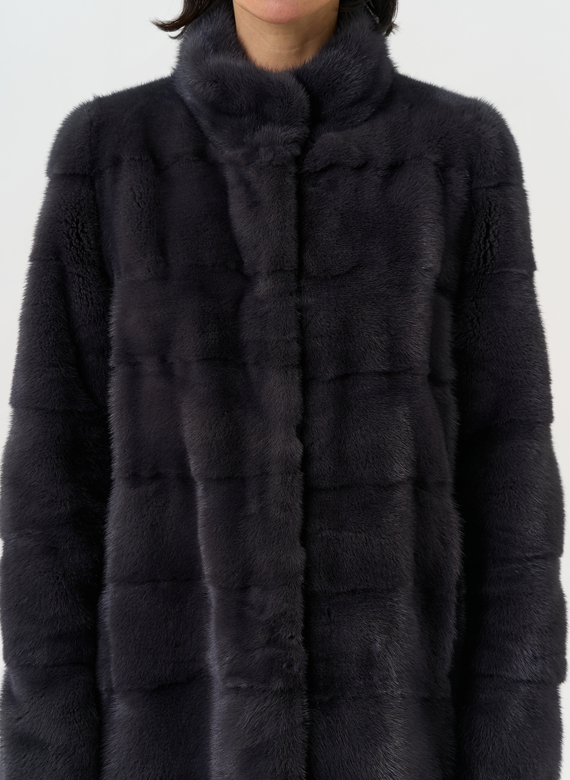 Норковая шуба трансформер, поперечная со стойкой