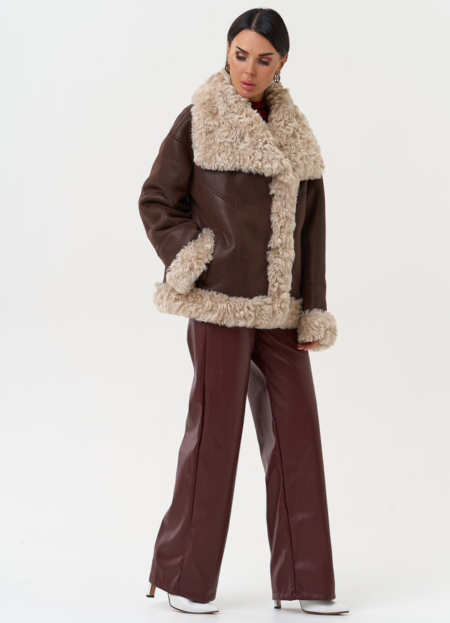 Дубленка из эко замши с высоким воротником модель № 31281 в рассрочку