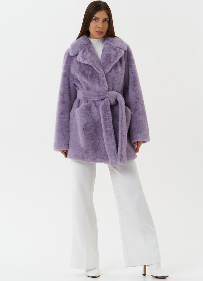 фото Укороченное пальто из эко меха  модель № 27786