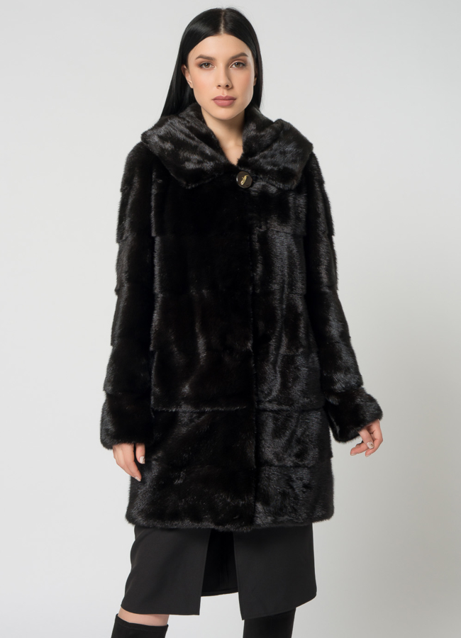 Норковая шуба с капюшоном модель № 24726 универмаг малина