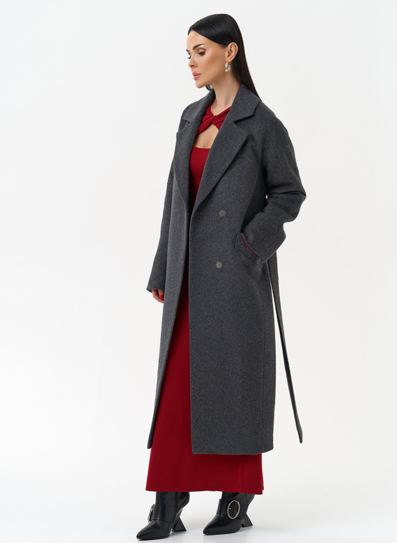 Длинное женское пальто с английским воротником