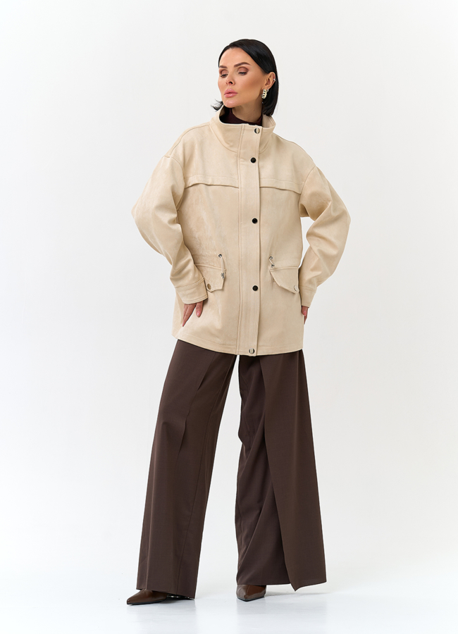 Женская светлая парка из эко замши модель № 32776 в рассрочку