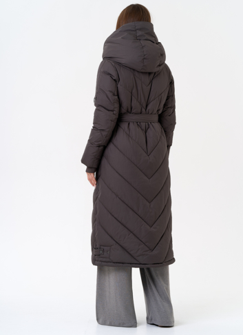 Женский длинный пуховик с капюшоном