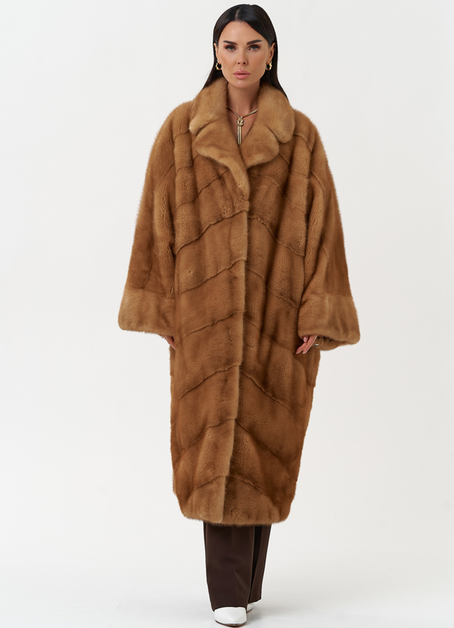 Женская шуба из меха норки с английским воротником модель № 31043 меха малина