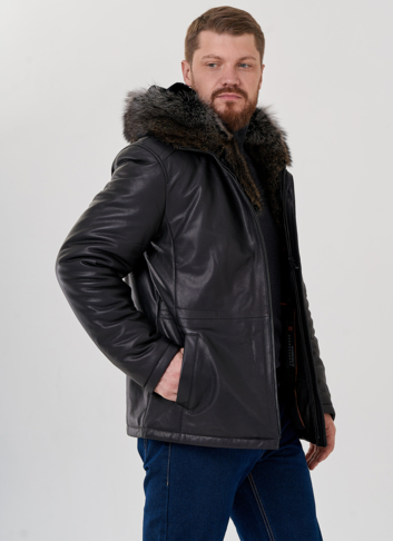 Мужской пуховик из натуральной кожи с мехом