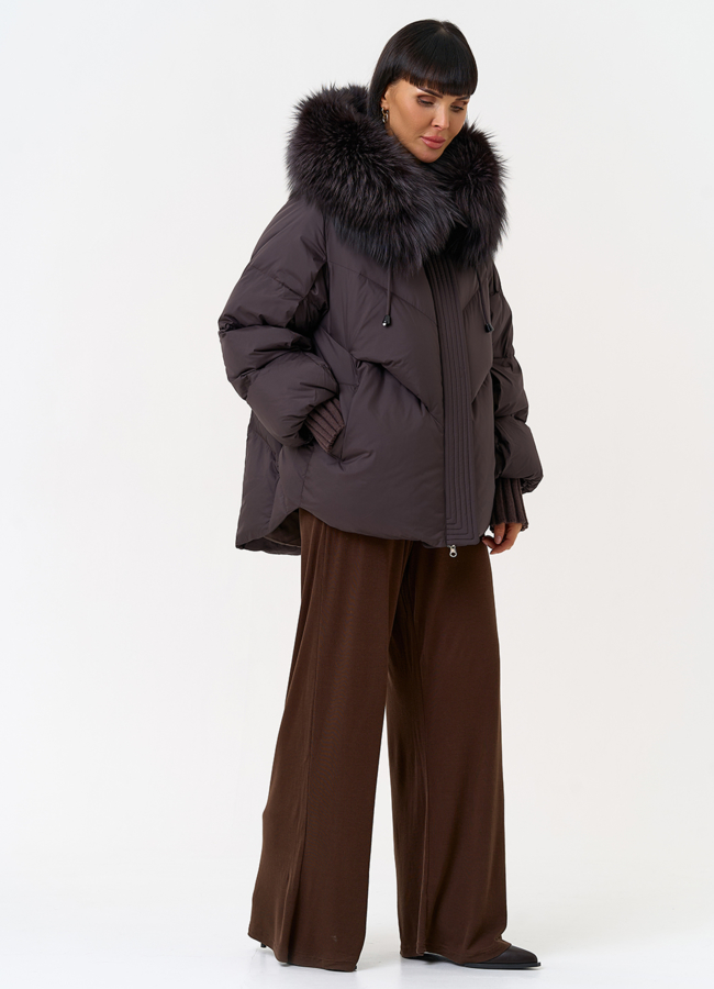 Женский пуховик с капюшоном из меха чернобурки модель № 31536 универмаг малина