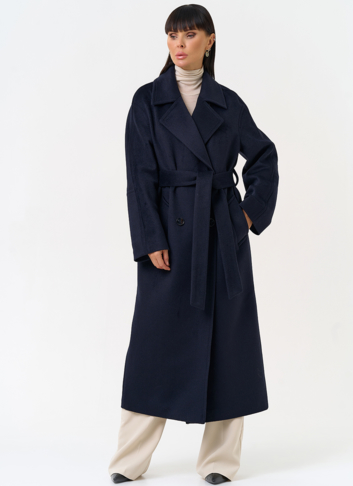Женское пальто синего цвета с поясом Женское пальто синего цвета с поясом