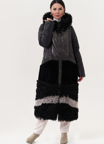 Комбинированный пуховик с капюшоном