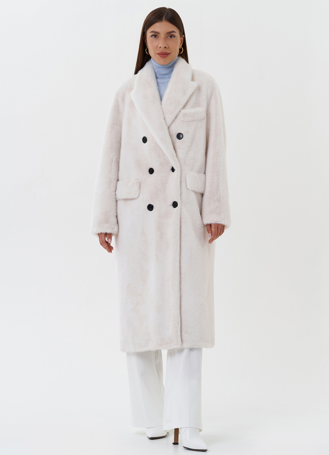 фото Двубортное пальто из эко меха модель № 27689