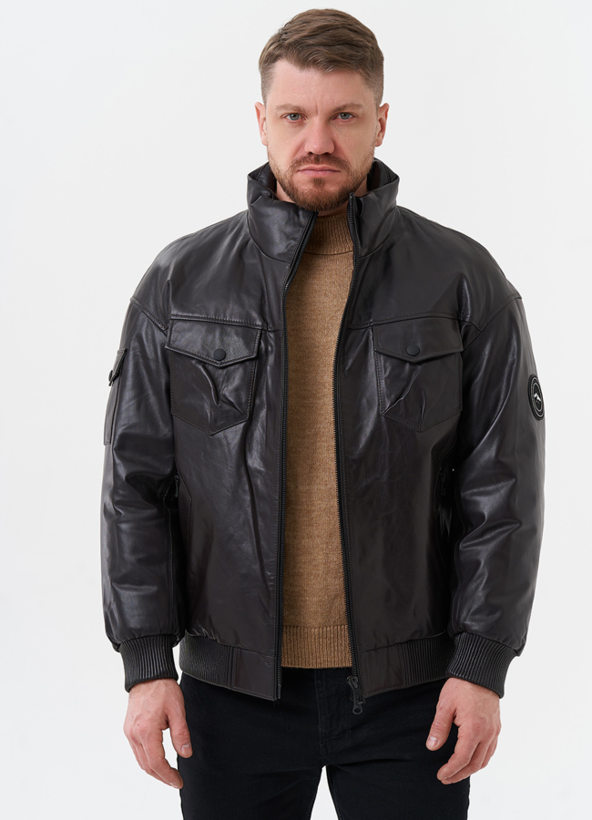 Мужской пуховик из натуральной кожи  модель № 28580 универмаг малина