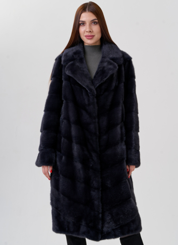 Норковая шуба с английским воротником в сером цвете