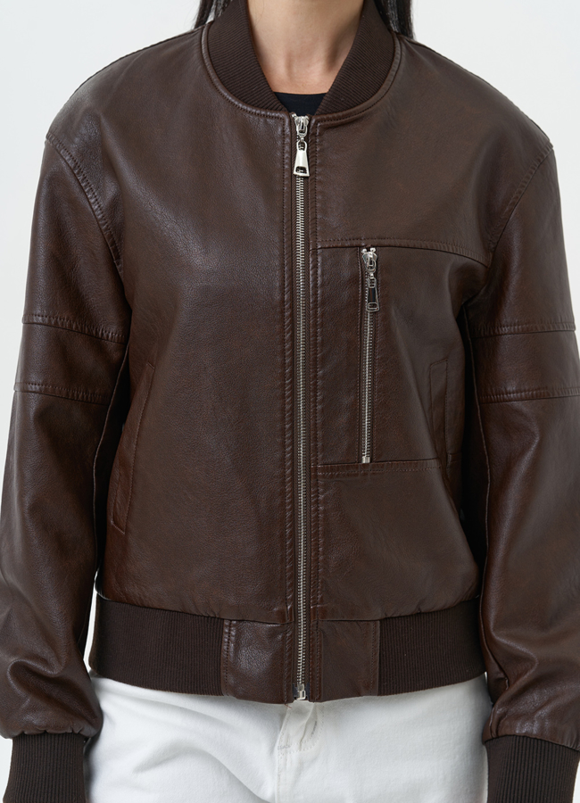 Куртка бомбер из эко кожи коричневого цвета модель № 30301 универмаг малина