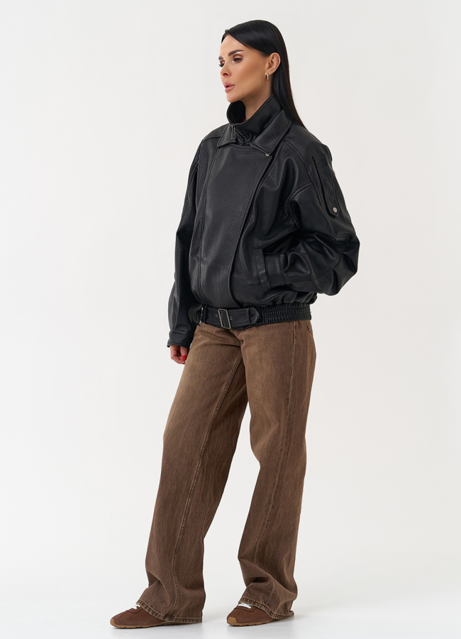 Куртка бомбер из эко кожи черного цвета модель № 30445 универмаг малина