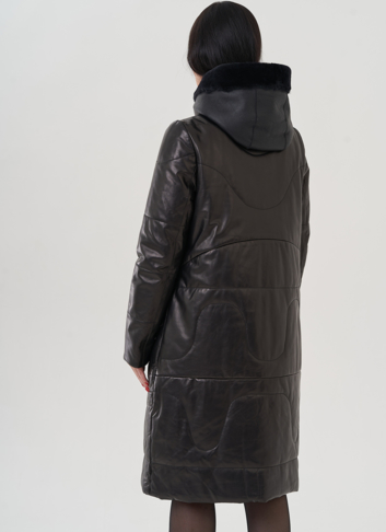 Пуховик из натуральной кожи на молнии с капюшоном