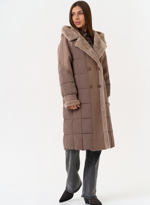 Комбинированный пуховик из эко кожи