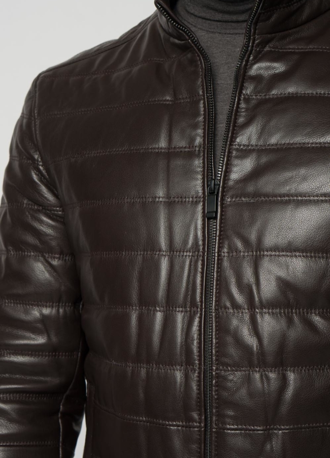 Мужская  утепленная куртка из натуральной кожи коричневого цвета модель № 20551 универмаг малина