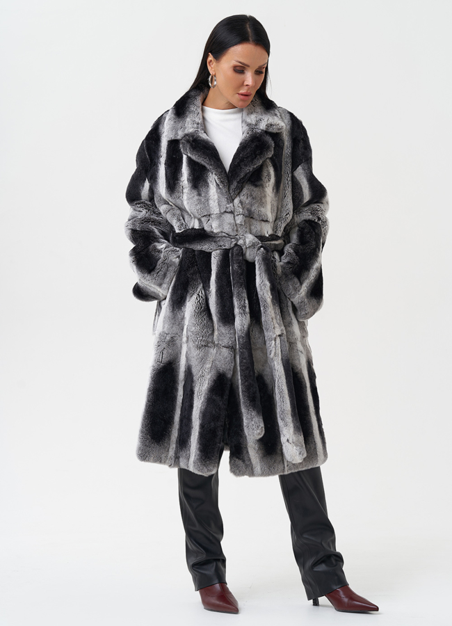 Шуба из меха кролика с английским воротником модель № 28134 меха малина