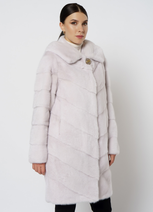 Светлая норковая шуба с капюшоном модель № 24736 меха малина