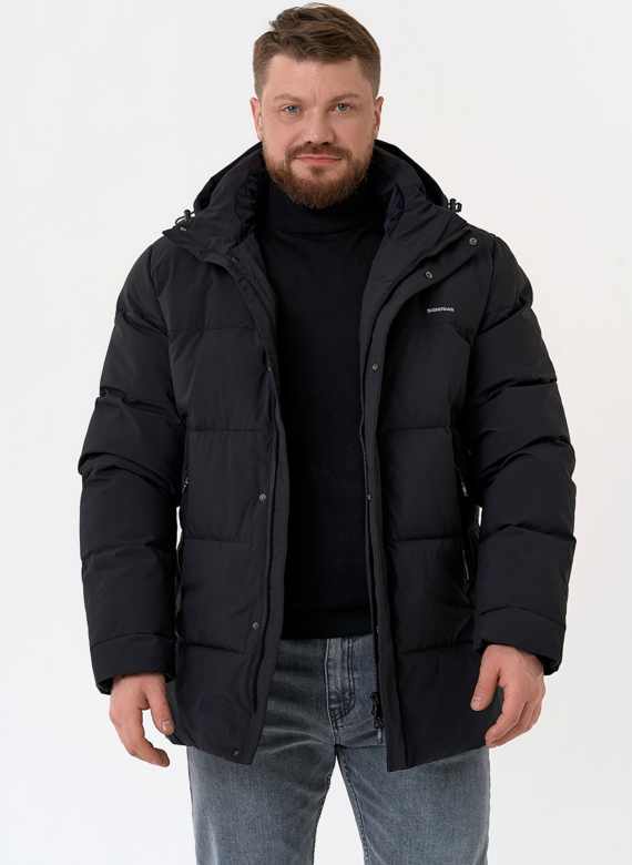 Мужской пуховик черного цвета с капюшоном Мужской пуховик черного цвета с капюшоном
