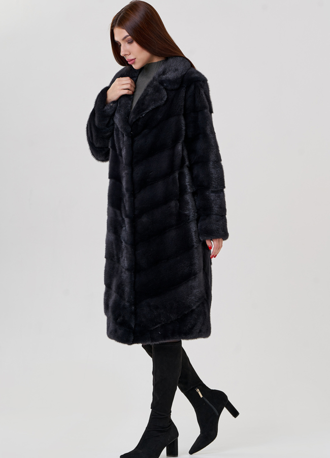 Норковая шуба с английским воротником в сером цвете модель № 79043 в кредит