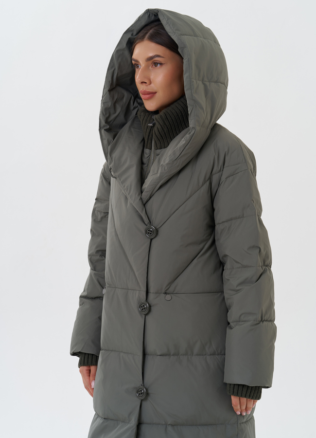 Женский пуховик с манишкой модель № 28565 универмаг малина