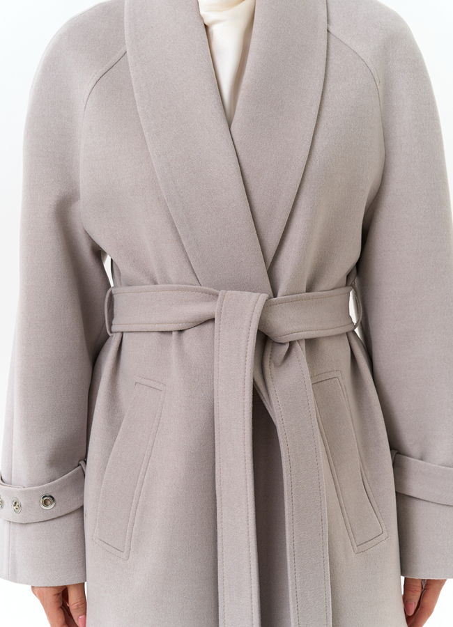 Женское длинное пальто с поясом модель № 32852 универмаг малина