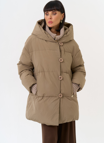 Женский пуховик с акцентными пуговицами