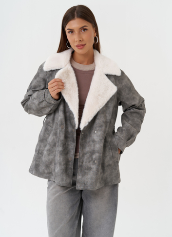 Жакет из эко кожи с отделкой эко мехом