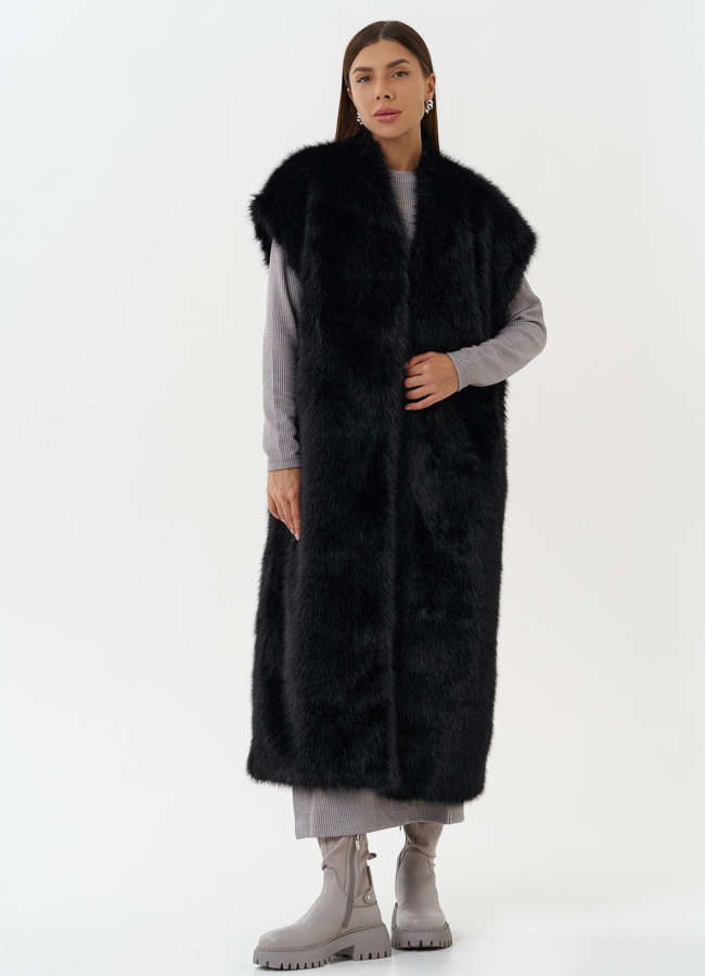 Длинный жилет из эко меха модель № 27750 универмаг малина