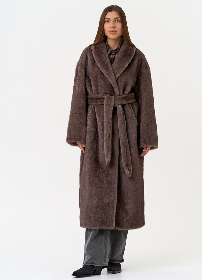 Женская шуба из эко меха с воротником шаль модель № 31502 в кредит