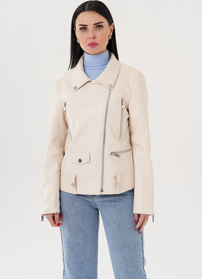 фото Светлая куртка косуха из эко кожи модель № 24218