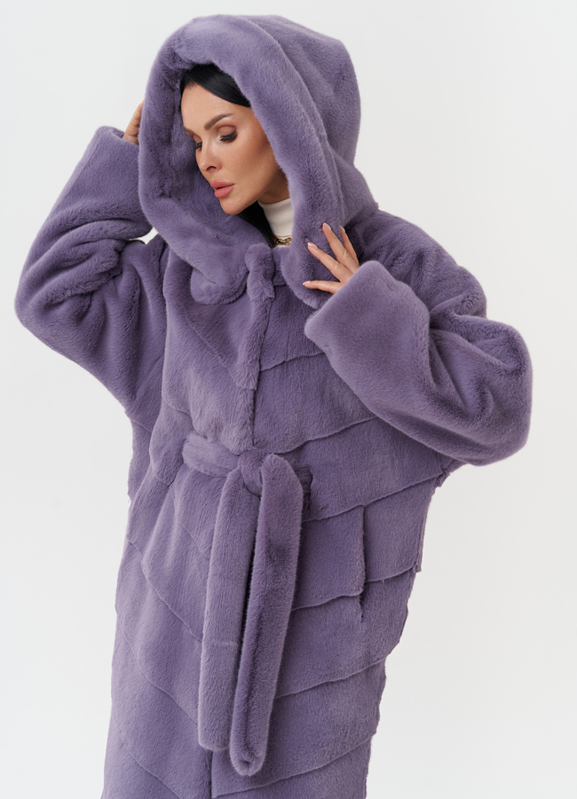 Женская шуба из эко меха с капюшоном модель № 28639 универмаг малина