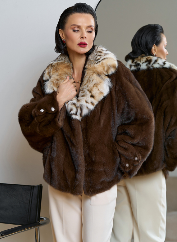 Куртка из меха норки с английским воротником из меха рыси Куртка из меха норки с английским воротником из меха рыси