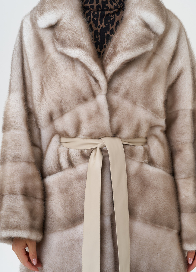 Длинная шуба из меха норки модель № 28126 в кредит