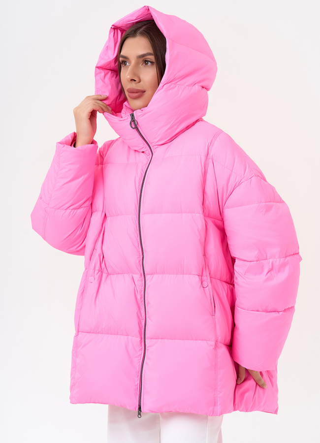 Женский яркий пуховик с капюшоном модель № 31590 универмаг малина